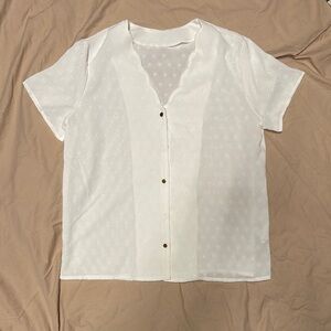 White Short Sleeve Button-Up Blouse